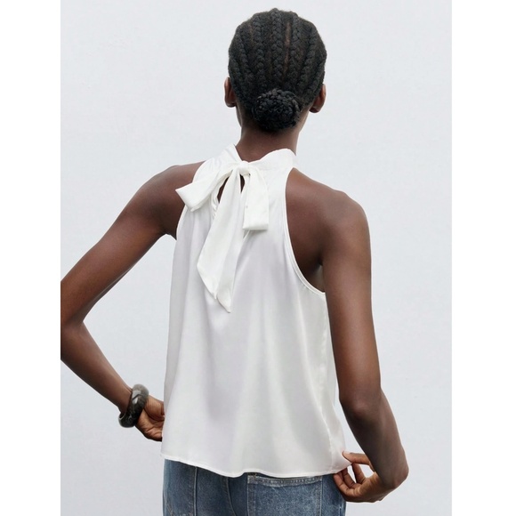 White Satin Halter Blouse Top - Picture 4 of 8